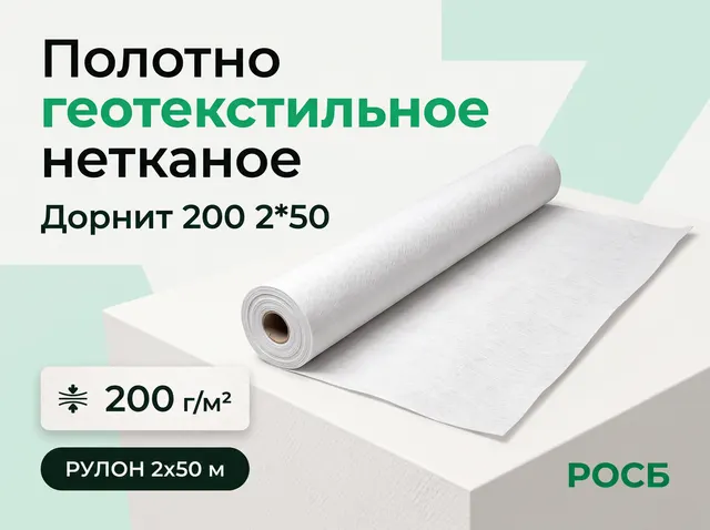 Полотно геотекстильное нетканое Дорнит 200 2*50