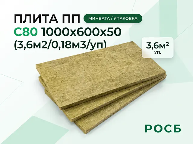 Плита ПП С80 1000х600х50 (3,6м2/0,18м3/уп)